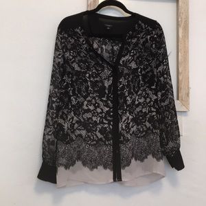 Ann Taylor lace print Sheer blouse sz m